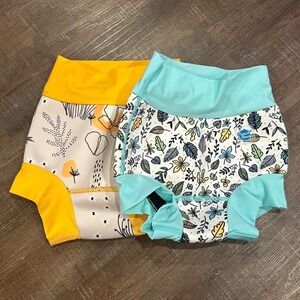 Lot of 2 Splash About Happy Nappy XXL 2-3 years floral swim diaper yellow UPF 50